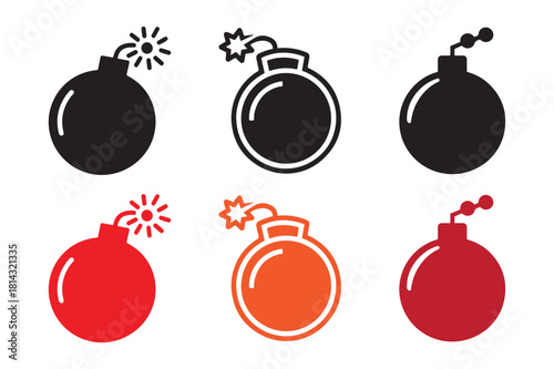 Bomb vector icons, set of bomb icon silhouette vector art illustration