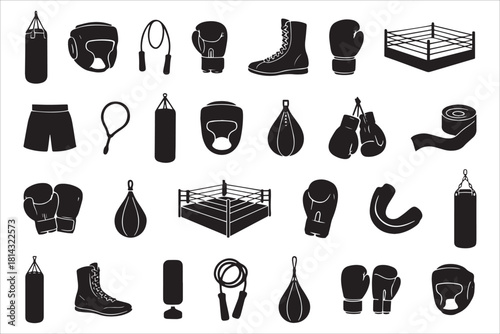 Boxing Equipment Silhouette Icon Collection