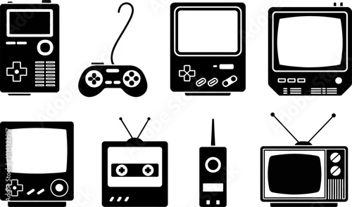 Gaming Consoles and Controllers Silhouette Vector Icon Set