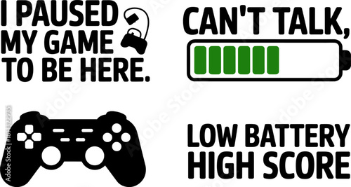 Gaming Status Messages and Battery Level Vector Icons