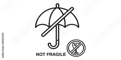 No umbrella line icon, prohibition concept, not fragile sign on white background, outline style for mobile web design. Vector graphics.
