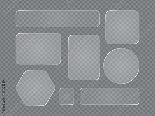 Set of modern Liquid glass glassmorphism UI design elements smartphone interface icons, and buttons, screen mobile for web, app, banners, and social media projects vector illustration.