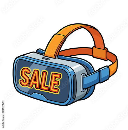 Vector illustration of a VR headset with Sale text on the lens