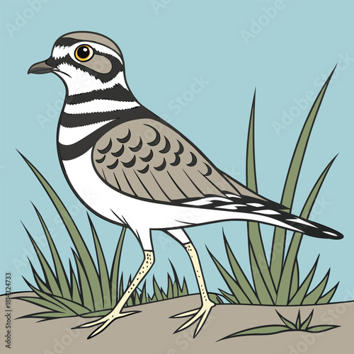 Educational Killdeer Illustration for Bird Identification and Biology Vector


