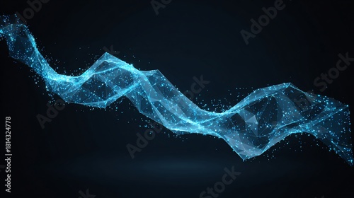 Glowing blue abstract wave of connected particles on a dark background