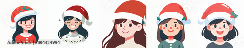 Cute and Adorable Girl Christmas Hat Vector Illustration