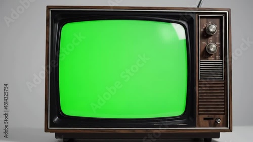 Retro Tech Screen Transition Effect with old tv turning on green for video masking distortion, overlay, glitch, static noise, scan lines black background, 4k animated loop