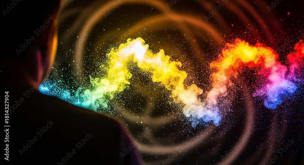 Obraz premium Colorful breath of imagination emitting vibrant energy on a dark canvas