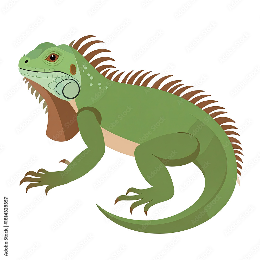 Naklejka premium Green iguana reptile illustration with spiky dorsal crests.