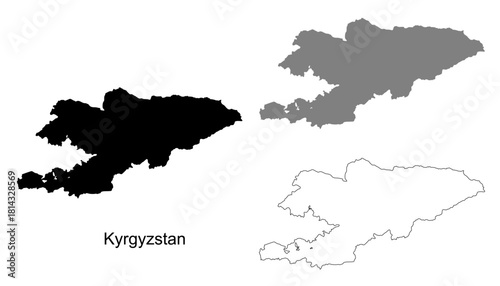 Set of Kyrgyzstan Map Design. Kyrgyzstan Map Vector Illustration on Silhouette, Gray, and Outline. Perfect for infographics, presentations, and educational materials