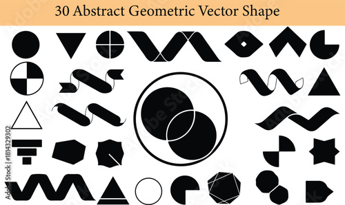 Set of 30 Abstract Geometric Vector Shapes and Design Elements in Black and White