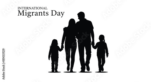 Silhouette of a family walking together celebrating international migrants day with a hopeful message