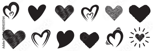 Heart doodle vector set. Hand draw element with heart in different shape. Elements on white background for banner, decoration, street art and ads.