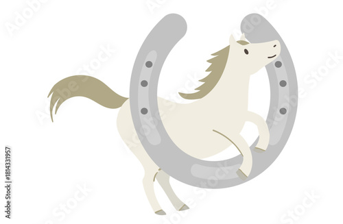 馬蹄と飛び跳ねる白馬のイラスト 02