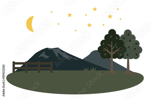 牧草地の夜の景色