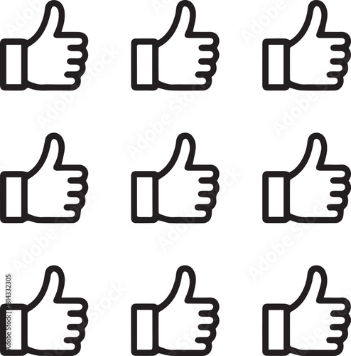 Get a Thumbs Up! Nine Positive Feedback Icons for Social Media, Marketing, and User Satisfaction, Showing Approval, Agreement, and Success
