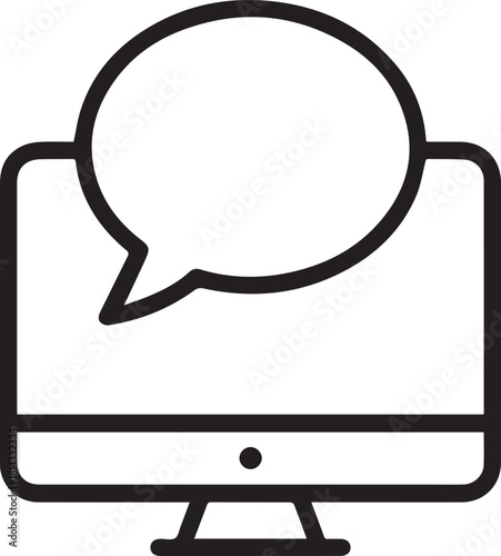 Modern computer screen with speech bubble for online communication, engaging webinars, and virtual meeting spaces with simple, scalable vector design