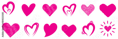 Heart doodle vector set. Hand draw element with heart in different shape. Elements on white background for banner, decoration, street art and ads.