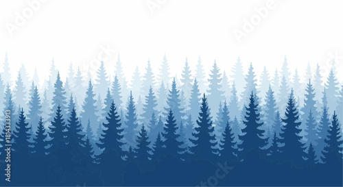 Dense forest of blue evergreen trees receding into a misty background in a nature scene image