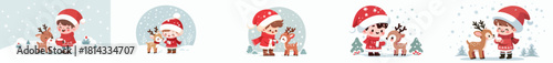 vector little boy feeding reindeer