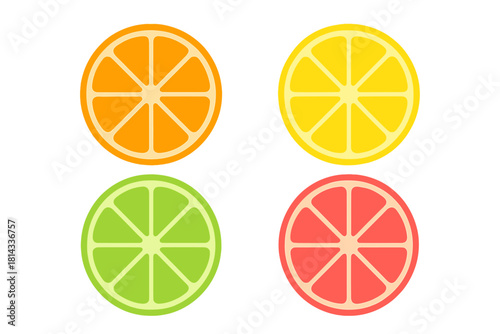 Fresh juicy citrus fruit slices including orange lemon lime and pink grapefruit