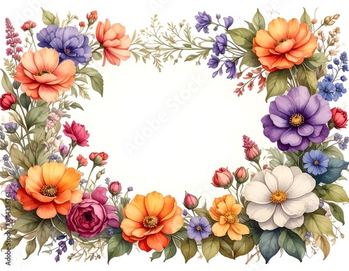Elegant floral frame featuring watercolor-style blossoms with a blank space for text