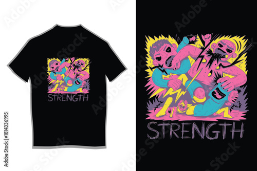 Strength Wrestling Fight Neon T-Shirt Design