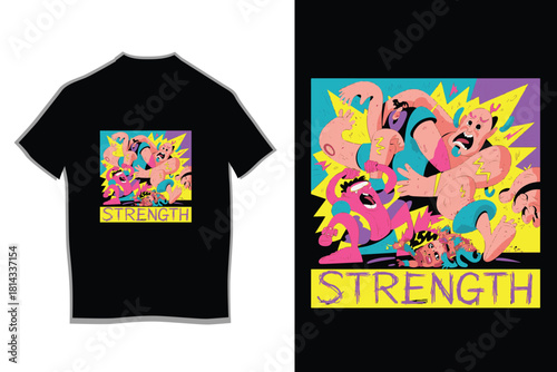 Strength Wrestling Fight Neon T-Shirt Design