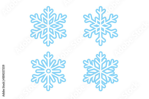 Set of four unique blue snowflake symbols representing winter weather and cold