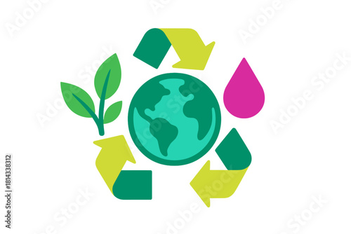Global environmental sustainability concept featuring recycling arrows and natural elements