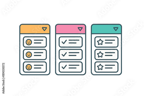 Mobile application screens showing user interface elements for feedback, tasks, and ratings