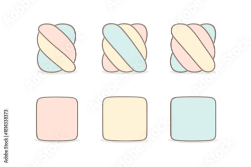 Fluffy marshmallows set in various twisted and square shapes with pastel colors