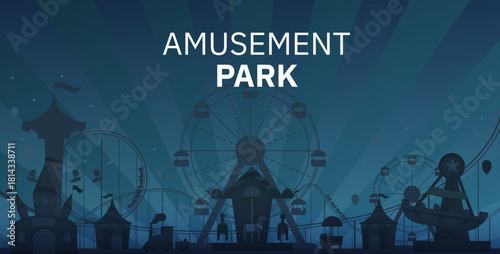 Ferris wheel vector illustration. Amusement park at night