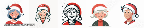 A Elderly Women Christmas Hat Vector Illustration
