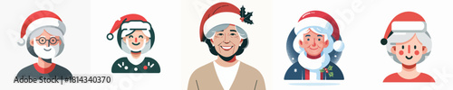 A Elderly Women Christmas Hat Vector Illustration