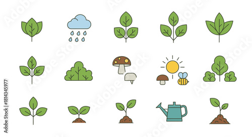 Vector illustration bundle of a woman riding a bicycle with city buildings and various cycling-related icons.