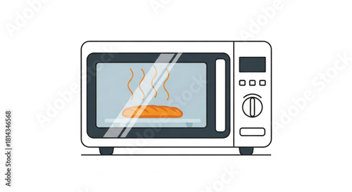 Freshly baked bread heating up in a modern microwave, simple kitchen appliance illustration for culinary concepts and meal preparation ideas