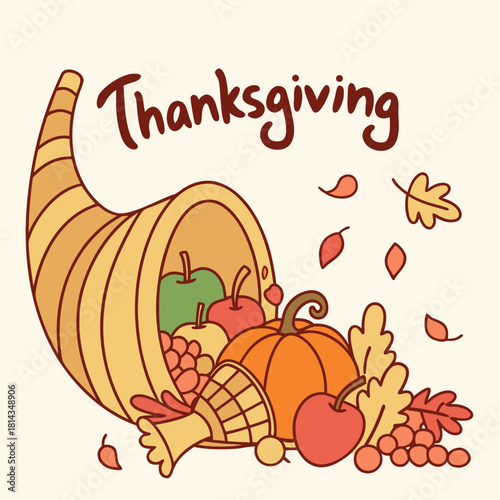Thanksgiving Cornucopia with Autumn Harvest Vector


