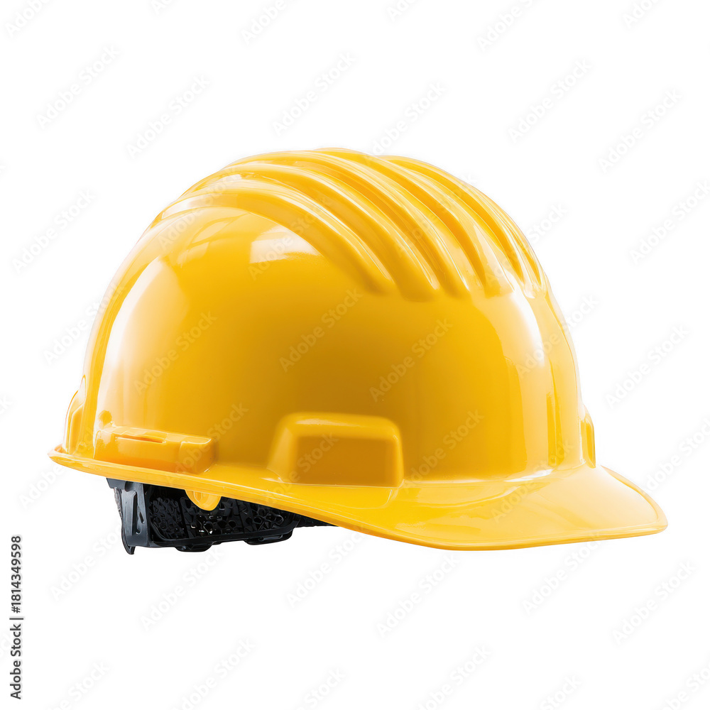 Fototapeta premium Yellow construction hardhat safety equipment isolated on transparent background