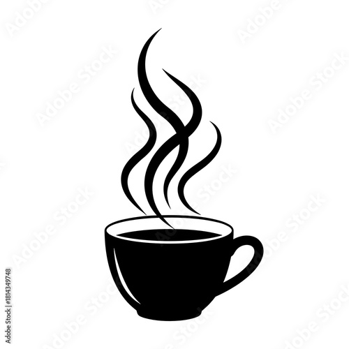 Hot cup of steaming beverage in minimalist black and white design  