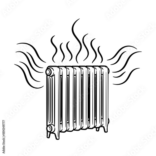 Heater radiator with heat waves emanating from it