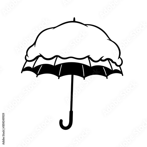 Umbrella covered with snow symbolizing winter weather icons  