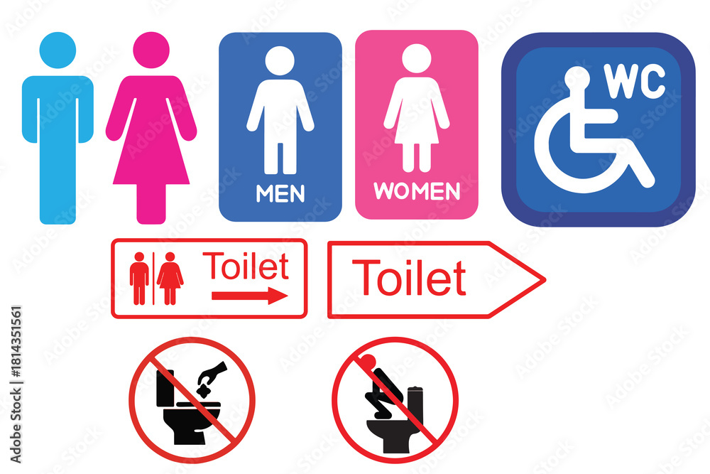 Fototapeta premium Toilet and restroom signage icons set