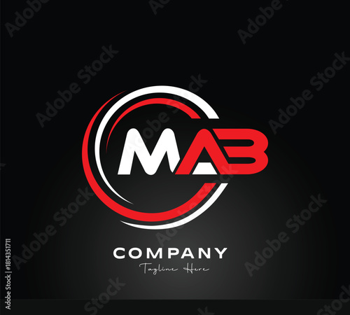 Modern MAB Letter Logo Design – Red, White & Black Circular Creative Branding 