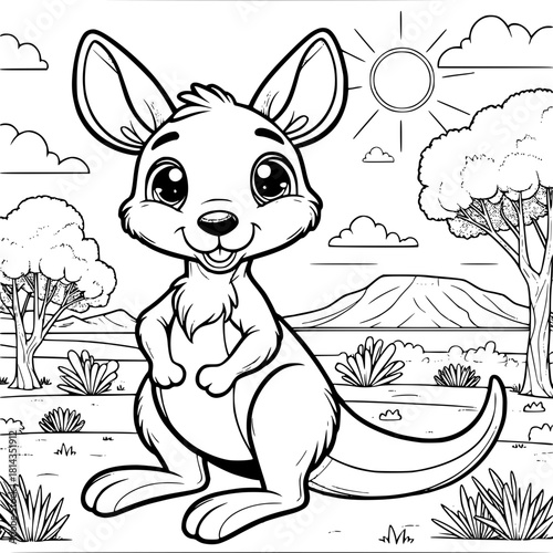 Cute cartoon baby kangaroo coloring page for children activity book