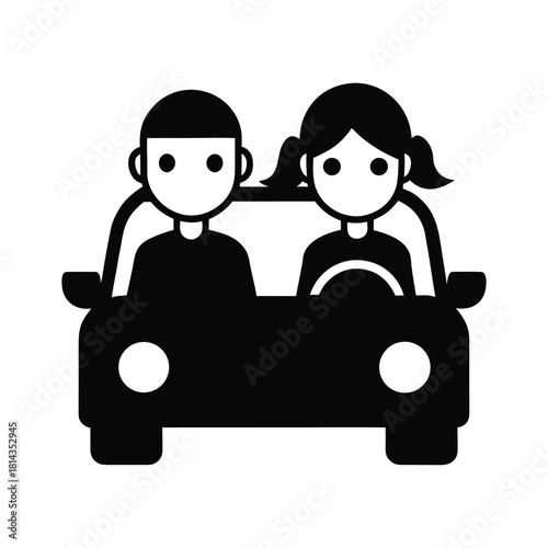 Man and woman driving car icon, simple flat vector graphic design Vector