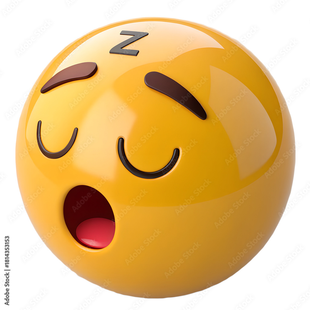 Fototapeta premium Ultra-smooth 3D sleeping emoji with Z symbols, glossy finish, transparent PNG background