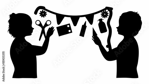 Inspiring creativity with kids crafting together, making art and decorations for a fun party, celebrating imagination and childhood with DIY projects