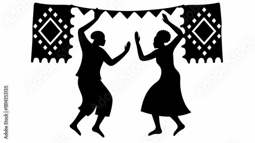 Celebrating African Culture with Joyful Dance and Traditional Decorations, Sharing Heritage with Expression, Freedom, and Community Spirit in Elegant Silhouette