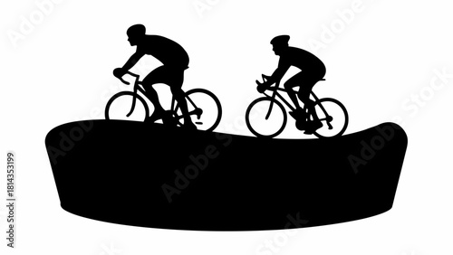 Dynamic silhouette of cyclists conquering a hill, symbolizing endurance, teamwork, and the thrill of cycling, perfect for sports and fitness campaigns